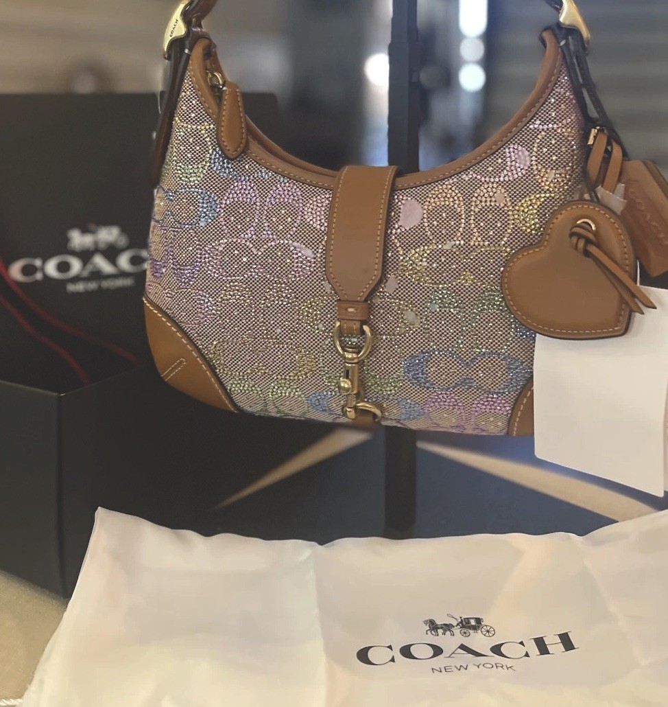 COACH Hamptons Hobo Rainbow Crystal Bag Signature Jacquard NWT image 3