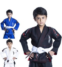 Kimono 100% Cotone Tessuto Perlato Bambini Brazillian Jiu Jitsu BJJ Serie Gi Attila...