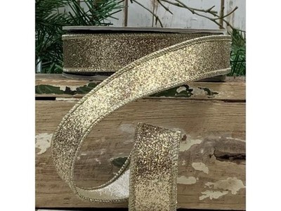 10 Yds - 1  D Stevens Wired Gold Silver Glitter Ribbon