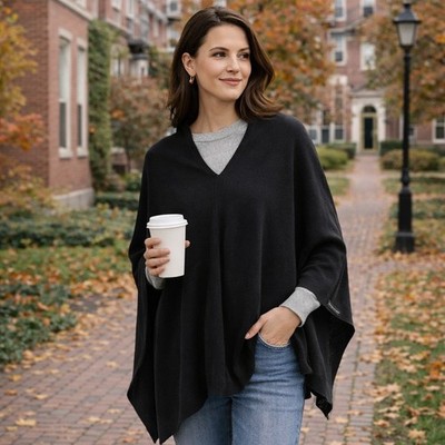 Do Everything in Love Poncho Sweater Black Knit Shawl One Size Anthropologie