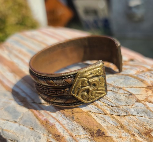 Vintage Copper & Brass Mixed Metals Braided Design Cuff Bracelet - Picture 12 of 18