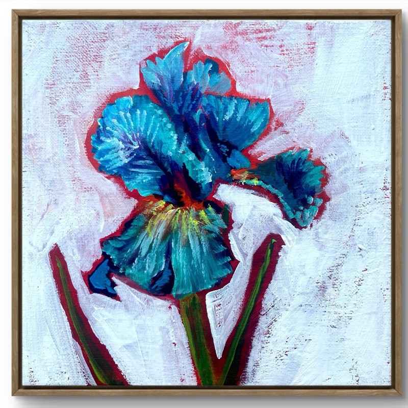 TITA PAINTZ Iris Flower Botanical Painting Hand Painted Wall Art 6x6 Canvas