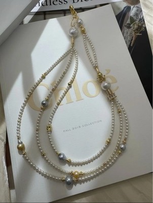 French Triple Layered Pearl Necklace, Japanese Chinami Akoya Saltwater Pearls