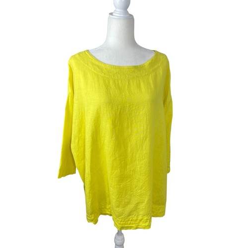 Bryn Walker 100% Linen Tunic Top Lagenlook Boho Colorful Yellow Size Medium - Picture 4 of 15