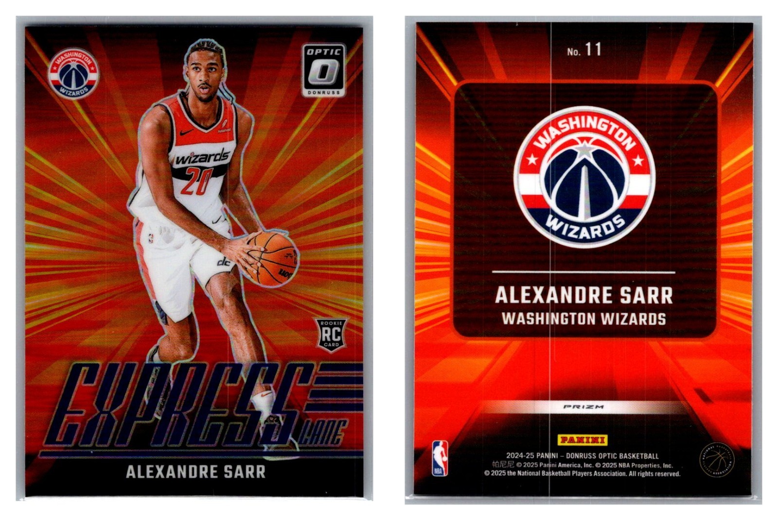 Alexandre Sarr RC 2024-25 Donruss Optic Express Lane Purple Prizm Wizards