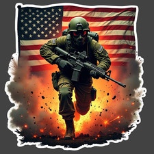 Army Soldier American Flag Sticker Vinyl Decal Military Veteran Pride 7"