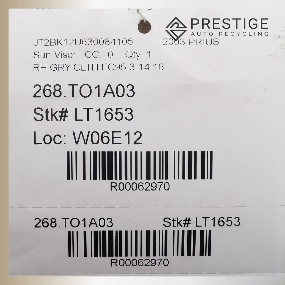 Parasol derecho Toyota Prius 2001-2003 74310-47030-B0 gris OEM Foto 4 de 4