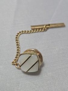 Vintage Tie Tack mother of Pearl Tie Pin with Chain
