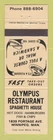 Matchbook Cover - Olympus Restaurant Winnipeg MB Spaghetti House