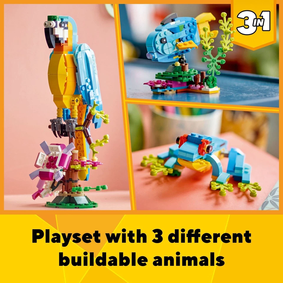 LEGO Creator 3 in 1 Exotic Parrot Building Toy Set, Transforms to 3 Different - Image 2 of 4