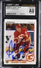 1990-91 UPPER DECK #143 AL MACINNIS SIGNED CARD CGC JSA AUTHENTIC AU/10