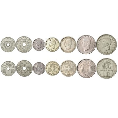 7 Coins from Greece | Greek Coin Set Collection 10 20 50 Lepta 1 2 5 10 Drach...