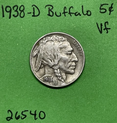 1938 D Buffalo 🦬 Indian Head Nickel 5c Vf Very Fine