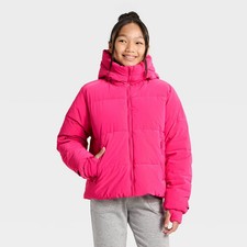 Girls' Puffer Jacket - All In Motion Dark Pink XS