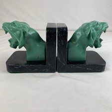 MCM Metal Tiger Bookends Jade Green Color Hea...