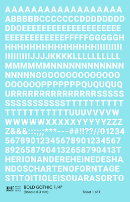K4 O Scale Water Slide Decals White 1/4 Inch Bold Gothic Letter Number Alphabet
