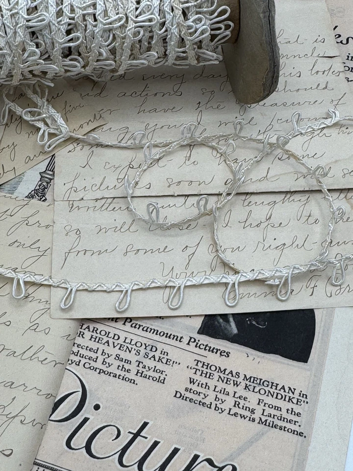 Petite Braid Trim w/ Elastic Button Loop Vintage Cream Color CIRCA 25 YARDS - Image 3 of 4