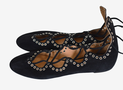 ISABEL MARANT Negro Gamuza Leo Ojales Con Cordones Ballet Pisos EUR-38 US-7.5 - Imagen 5 de 12