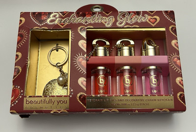 Beautifully You Enchanting Glow Lip Oil Keychain Set Red/Pink Shine 0.088oz