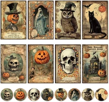 32 Pack Halloween Greeting Cards with Stickers Envelopes Vintage Pumpkin Black..