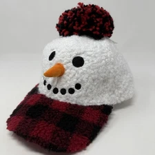 Holiday Time Snowman Hat Sherpa Fleece Christmas Buffalo Plaid Baseball Cap