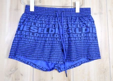Diesel Men's S Small Blue All Over Logo Print Drawstring Swim Trunks Quick Dry