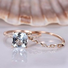 2Ct Cushion Cut Simulated Aquamarine Lovely Bridal Ring In 14K Rose Gold Plated