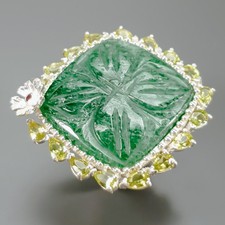 Handmade 54 ct Natural Aventurine Ring 925 Sterling Silver Size 8 /R437571