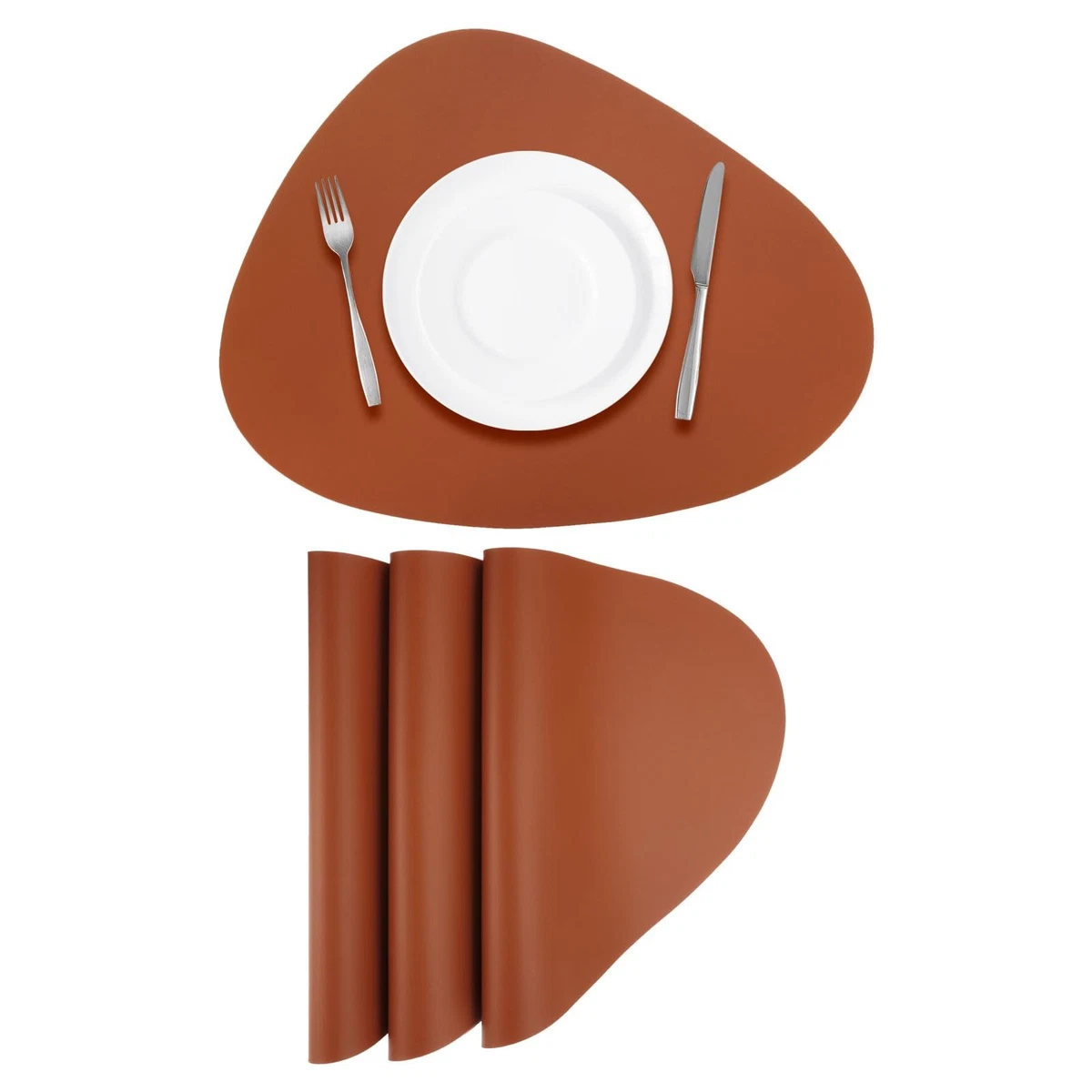 PU Faux Leather Placemats 4pcs Drop-Shaped Heat Resistant Waterproof – Brown