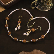 Statement Pearl Stud Earrings Necklace 2Pc Set Girls Jewelry Gift Accessory Drop