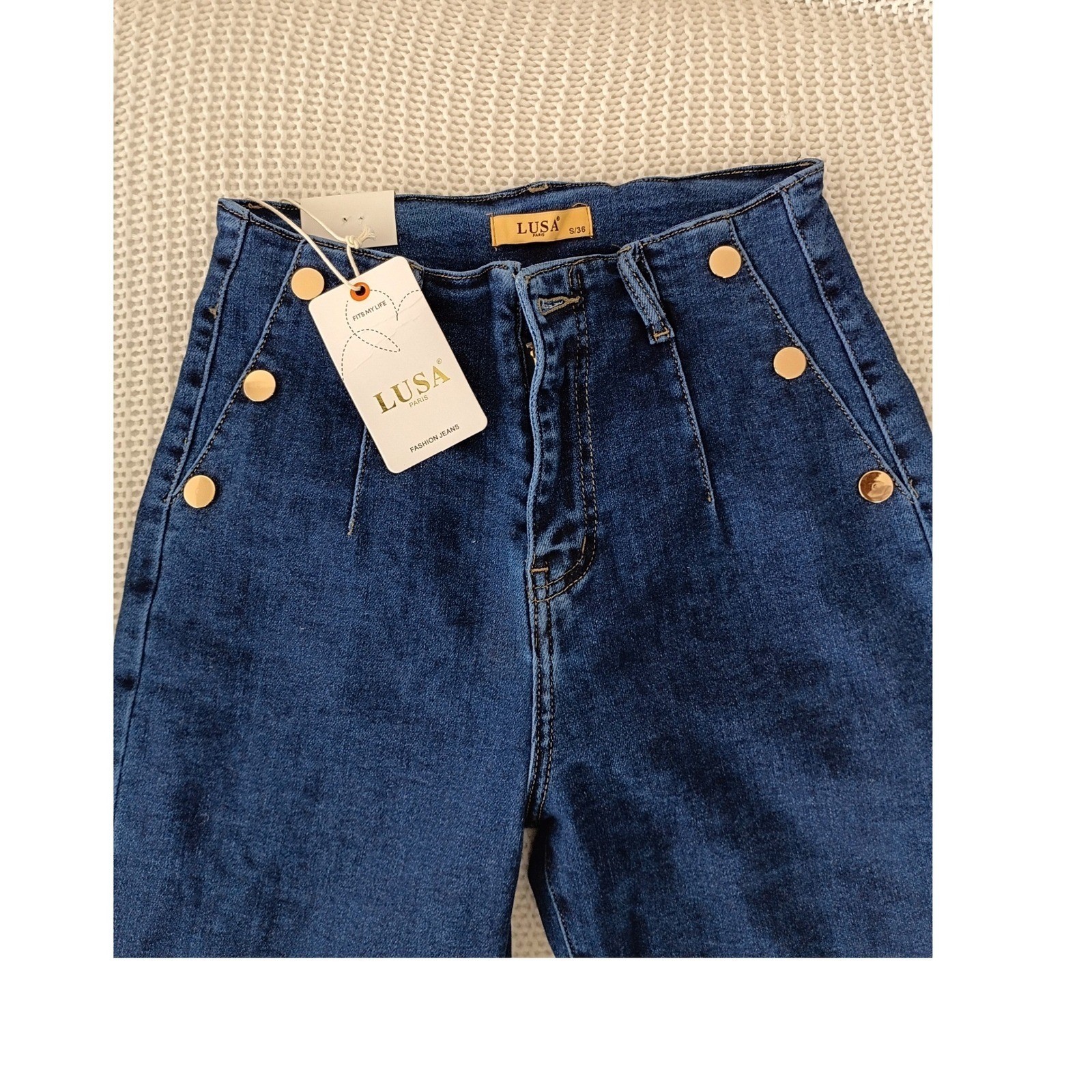 Parisian NWT Sailor Wide Leg Jeans Indigo High Rise Gold Button 31/32x30 LUSA image 7