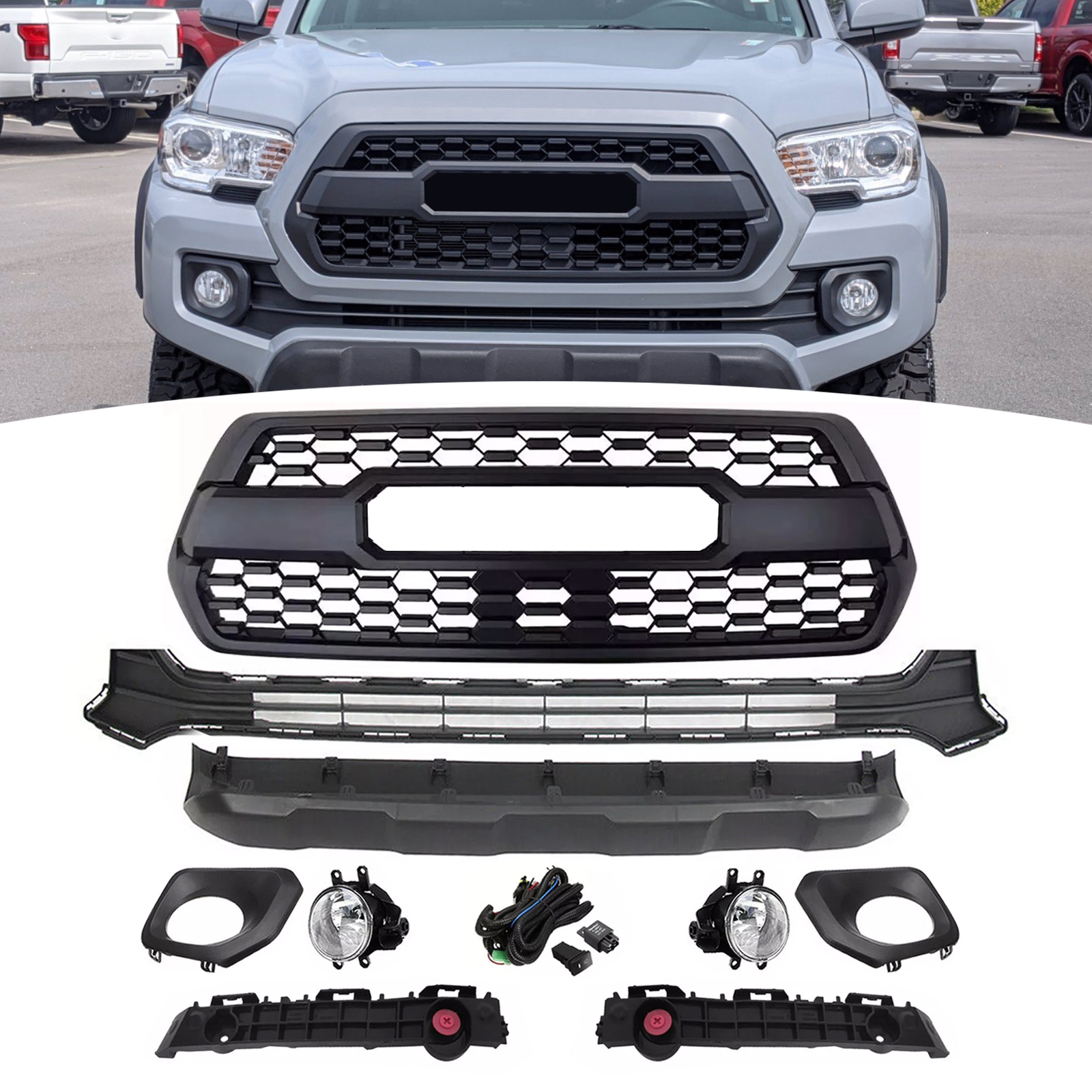 For 2016-2023 Toyota Tacoma Front Grille Valance Fog Light Bezels Bracket Set