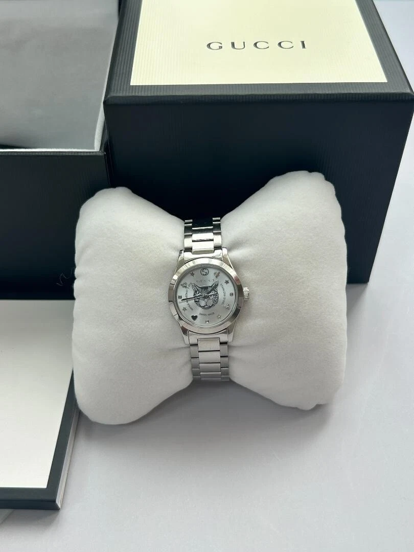 Montre bracelet GUCCI G Timeless chat YA1264074 femme authentique avec boîte fonctionne comme neuve