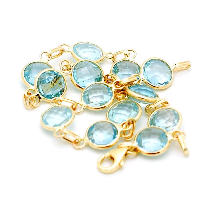 Браслет из желтого золота 14 карат с гранеными голубыми топазами фантазийной огранки 8,5 дюйма - Изображение 2 из 3