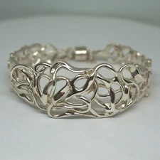 Designer Hagit Gorali HG Sterling Silver Chunky Abstract Cuff Bracelet