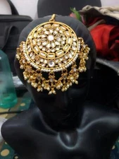 Indian Bollywood Gold Plated Kundan Pearl Tikka Women Ethnic Wedding Jewelry