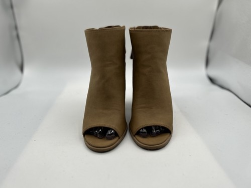 Dolce Vita Booties Women's Sz 6 Tan Faux Leather Side-Zip Block Heel Peep Toe - Picture 2 of 8