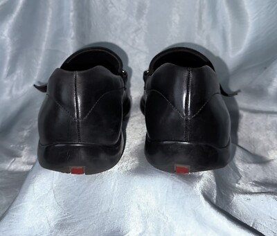 $850 Prada Black Leather Logo Buckle Linea Rossa Loafer UK 9  display picture 3