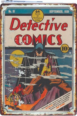 1930s Batman Detective Comic Book Cover Tin Sign All Metal sizes up to 12x 18''