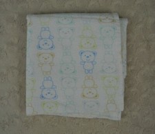 Luvable Friends Teddy Bear Outline Baby Blanket Receiving Flannel White Blue