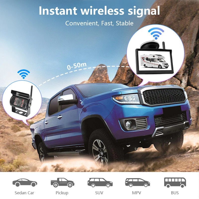 Wireless 5" Monitor Rear View Backup Camera Kit for Truck RVs Caravan Reverse - Image 4 of 4