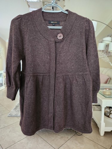 BCBG Maxazria Womens Brown Wool & Angora One Button Flared Cardigan Sweater Sz L