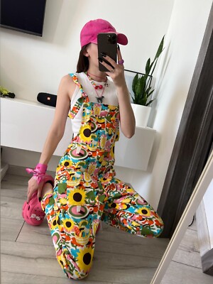 Lucy & Yak x Asahi Nagata Colorful Dungarees Picnic fruit Print