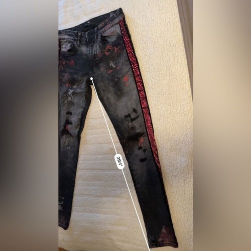 Jeans streetwear a righe denim Jordan Craig taglia 30/32 strass effetto invecchiato - Foto 13 di 16