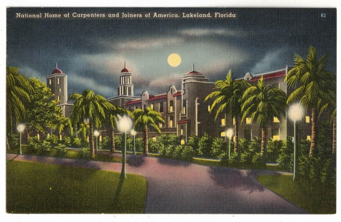 c1940 Postcard Night View of National Home of Carpenters & Joiners Lakeland FL eBay
