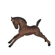 Vintage Hand-Carved Wooden Horse Figure Foal Black Hooves REPAIR Folk Art