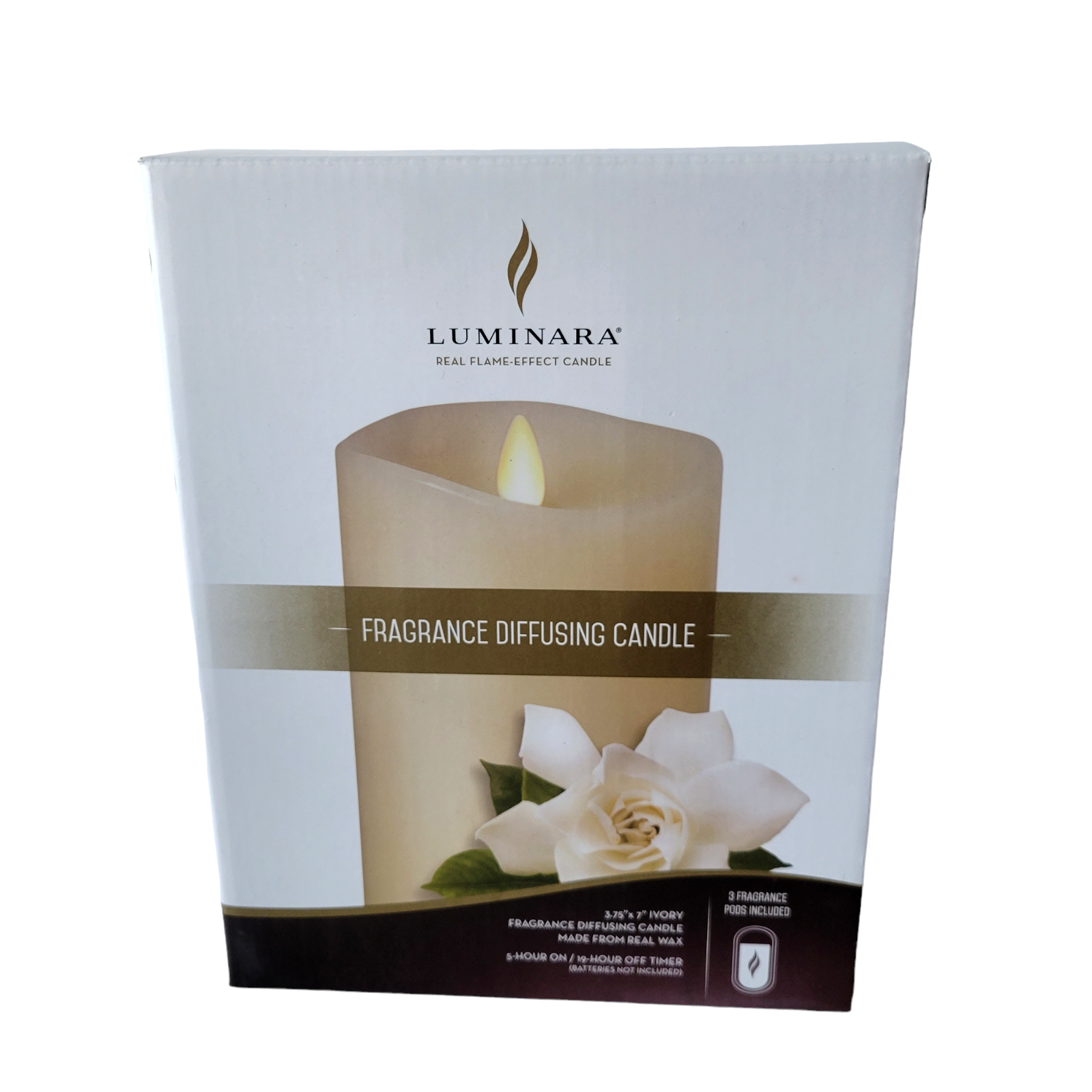LUMINARA Fragrance Diffusing Candle Ivory 3.75" X 7" with Timer and 3