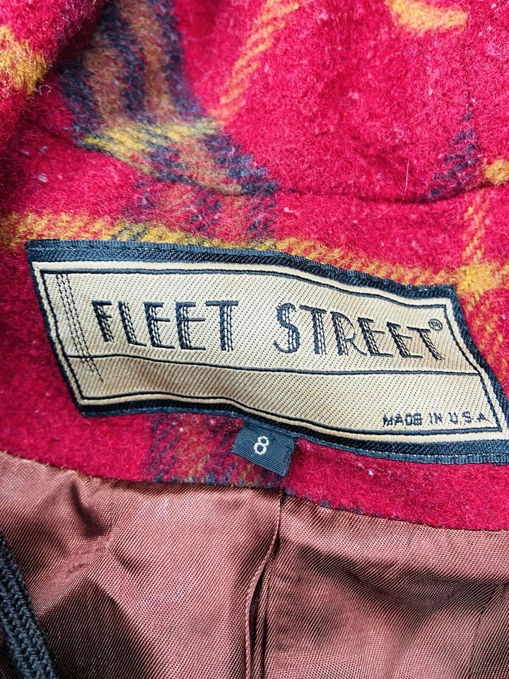 *De colección* Abrigo Parka con Capucha de Lana a Cuadros Rojo Street para Mujer; Hecho en EE. UU.; 8 Foto 2 de 4