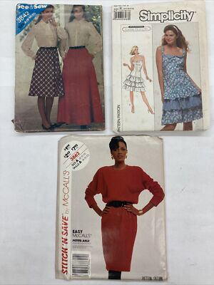 Patterns Uncut Factory Folded Lot Of 3 80s Dress/Skirt Size 8 10 12 C19A