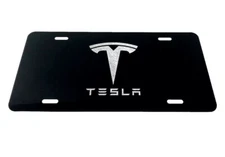 Tesla Logo Car Tag Diamond Etch on Black Aluminum License Plate